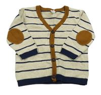 Béžovo-tmavomodrý pruhovaný propínací svetr H&M