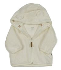 Smetanová chlupatá propínací mikina s kapucí s oušky F&F