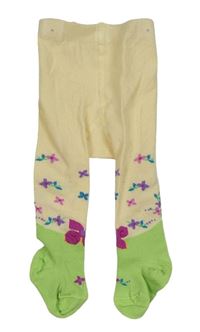 Krémovo-zelené punčocháče s květy