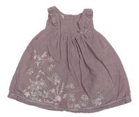 Starorůžové manšestrové šaty s výšivkami květů Monsoon