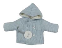 Nové - Světlemodrý zateplený propínací svetr s kapucí