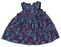 Tmavomodré květované manšestrové šaty John Lewis