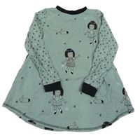 Zelenošedá noční košile s dívkami a květy