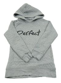 Šedá melírovaná prošívaná mikina s nápisem a kapucí Pocopiano