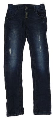 Tmavomodré skinny high waist rifle s prošoupáním