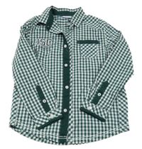 Tmavozeleno-bílá kostkovaná košile s písmeny Stop+Go