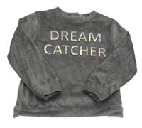 Tmavošedá plyšová mikina s 3D nápisem Tu