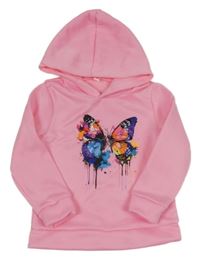 Růžová mikina s motýly a kapucí