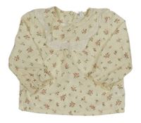 Krémová květovaná halenka s volánem s madeirou Shein