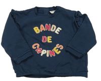 Tmavomodrá mikina s nápisem a volánky Tape A L'Oeil