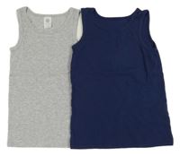 2x tílko - šedé melírované + tmavomodré