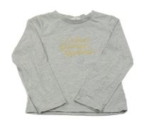 Šedé melírované triko s nápisem a srdcem z kamínků Primark