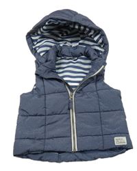 Tmavomodrá melírovaná šusťáková zateplená vesta s kapucí H&M