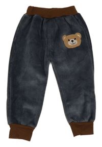 Tmavomodré plyšové tepláky s medvědem