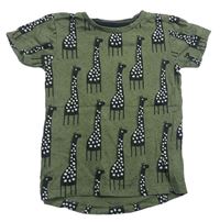 Khaki tričko s černými žirafami Next