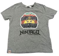 Šedé melírované tričko s lego Ninjago z flitrů H&M