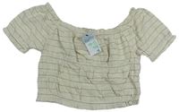 Béžový pruhovaný lněný crop top Primark