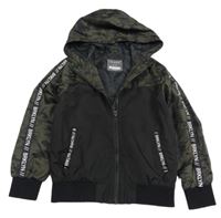 Černo-khaki šusťáková podzimní bunda s army prvky a kapucí Primark