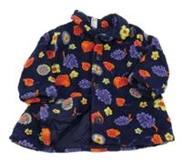 Tmavomodro-barevný huňatý podšitý kabátek zn. Adams