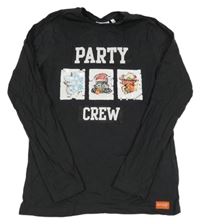 Antracitové triko s obrázky z flitrů a nápisem C&A