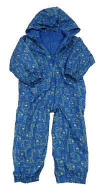 Modrá vzorovaná šusťáková jarní kombinéza se zvířátky a kapucí Lily & Dan
