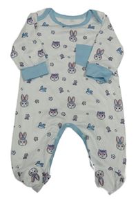Bílo-modrý overal s kočkami a králíky 