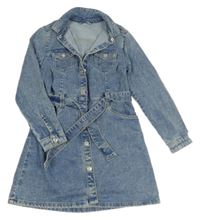 Modré melírované riflové propínací šaty s páskem a límečkem C&A