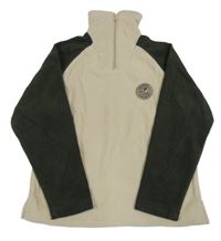 Béžovo-zelená fleecová mikina s komínovým límcem a nášivkou 