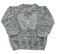 Šedý melírovaný svetr s motýlkem Topomini