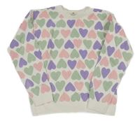 Bílý lehký svetr s barevnými srdíčky H&M