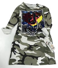 Nové - šedé army teplákové šaty s flitry 