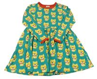 Zelené bavlněné šaty s kočkami 