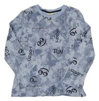 Modré vzorované triko s nápisy kids