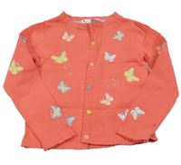 Korálový propínací svetr s motýlky 