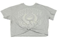 Šedé melírované crop tričko s nápisy H&M