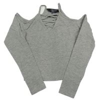 Šedé melírované crop triko s volnými rameny New Look
