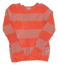 Oranžovo-růžový perforovaný lehký svetr H&M