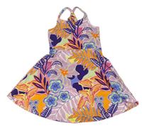 Lila-barevné bavlněné šaty s listy