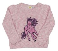 Růžový melírovaný svetr s koněm Kids
