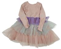 Růžovo-fialovo-modré šaty s tylovou vrstvenou sukní H&M