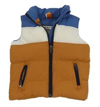 Modro-bílo-okrová šusťáková zateplená vesta Topomini