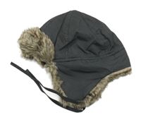 Šedá vzorovaná šusťáková beranice s kožešinou H&M