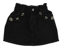 Černá riflová sukně s květy Zara