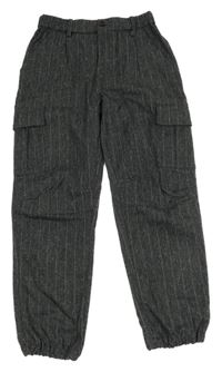 Tmavošedo-bílé pruhované cargo cuff kalhoty H&M