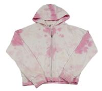 Světlerůžová batikovaná propínací crop mikina s kapucí F&F