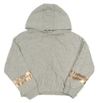 Světlešedá melírovaná crop mikina s pruhy a kapucí M&S