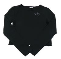 Černé žebrované crop triko se srdíčky Y.F.K.