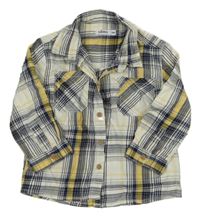 Smetanovo-tmavomodro-žlutá kostkovaná košile 