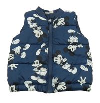 Tmavomodro-bílá vzorovaná šusťáková zateplená vesta s Mickeym H&M