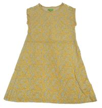 Smetanovo-žluto-modré vzorované puntíkaté šaty 